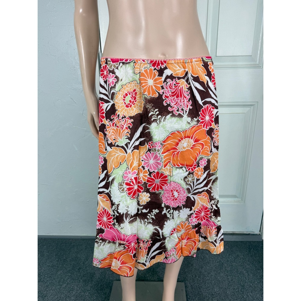Vintage Y2K Roxy Women's Skirt L Floral Cotton Pull on A-line Beach Tropical V6